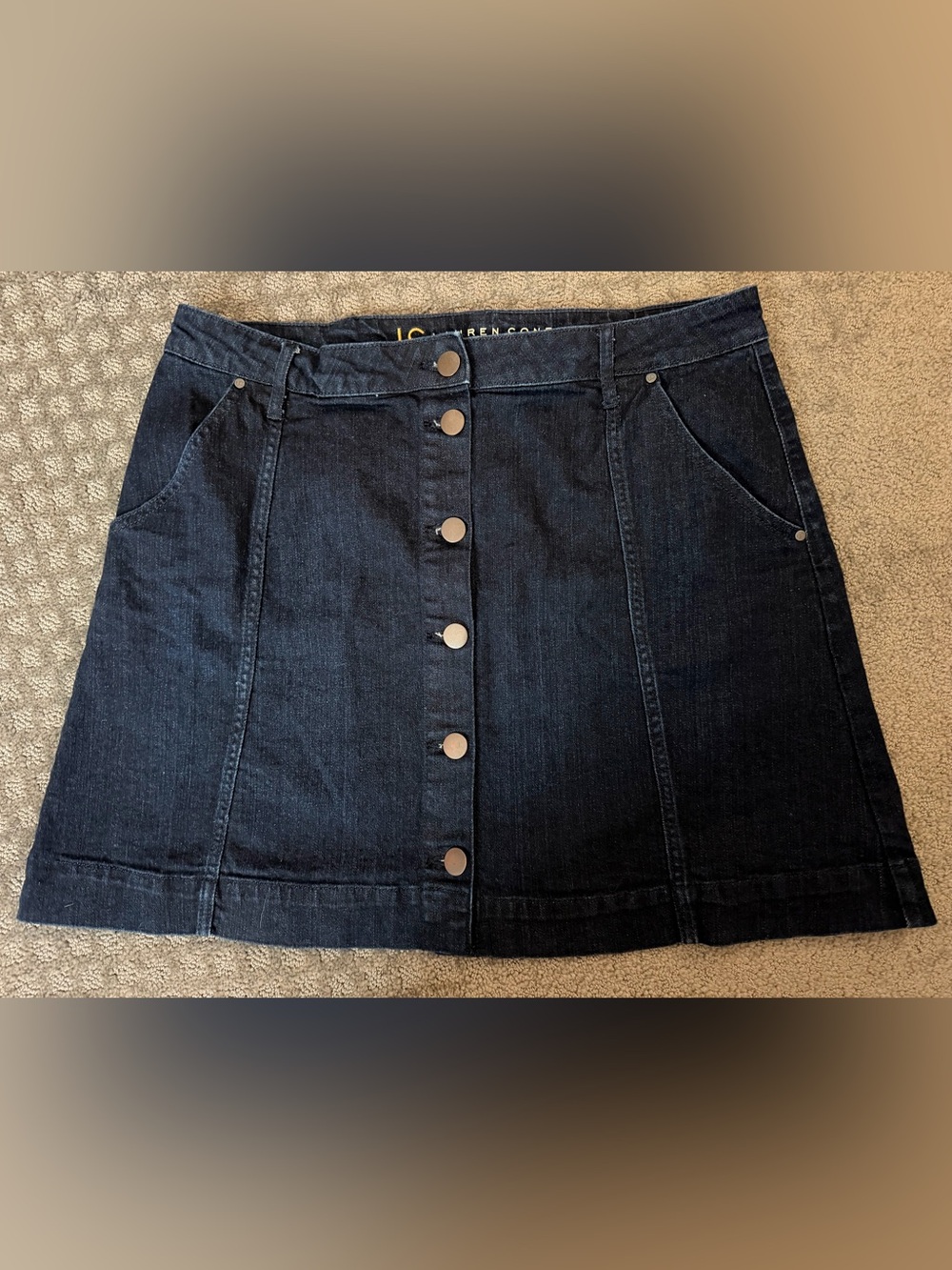 LC Lauren Conrad Dark Blue Denim Button-Front Mini Skirt
